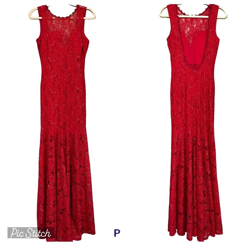 Red Lace Backless Maxi Formal Dress Gown Size Large